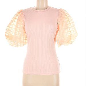 Flying Tomato pink short sleeve sweater w/statement sleeves, women's size medium